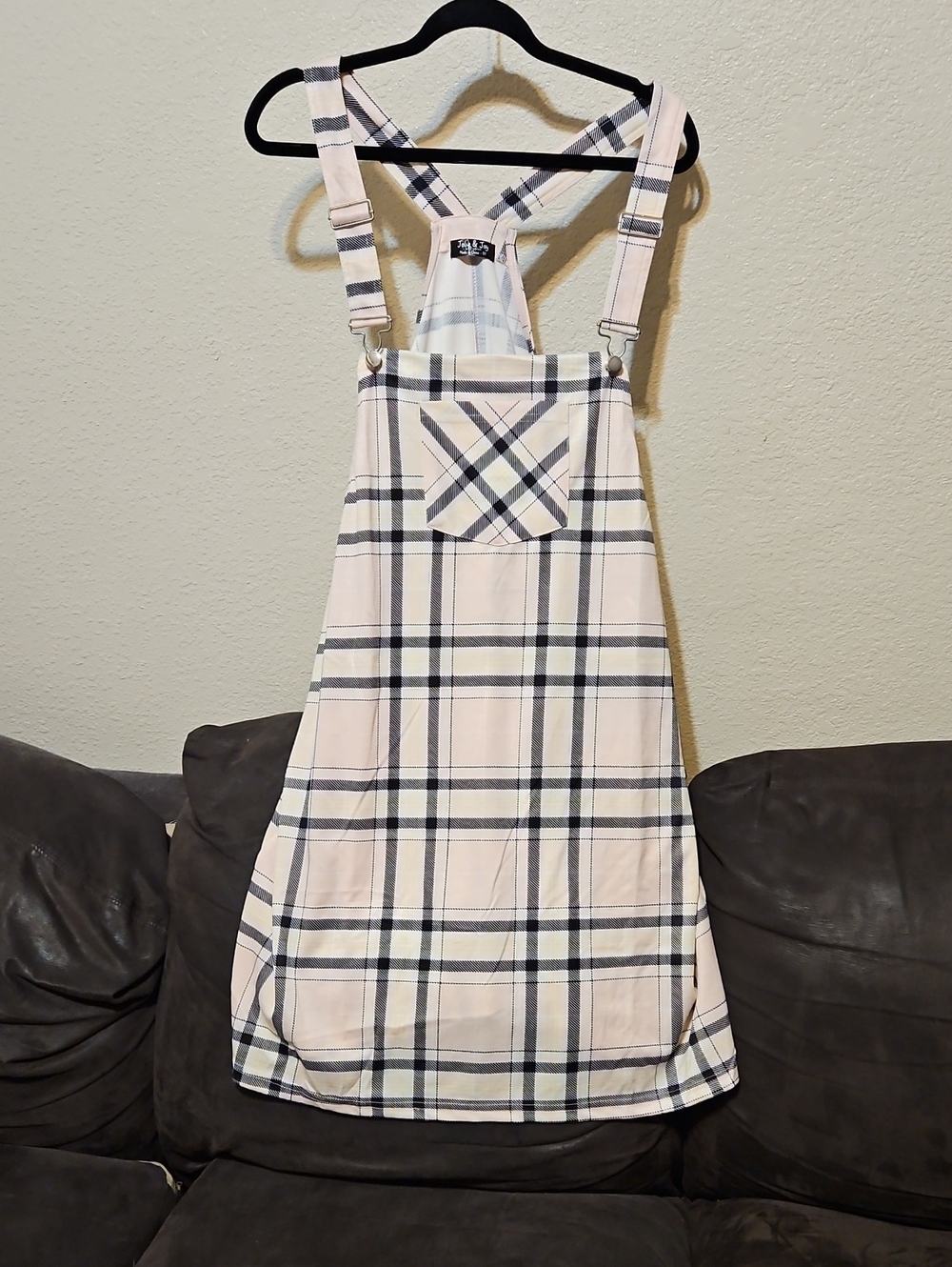 Pink Plaid Midi Overall Dress with Adjustable Straps